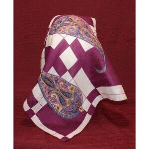 Kit Ann Paisley Signed Amoeba/Geometric Retro Handkerchief Purple Vintage Hankie